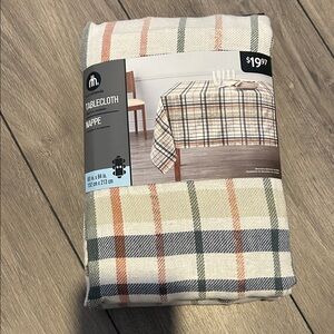 NEW 🆕 Mainstays Plaid Tablecloth - Cream, Green, and Orange 60x84in